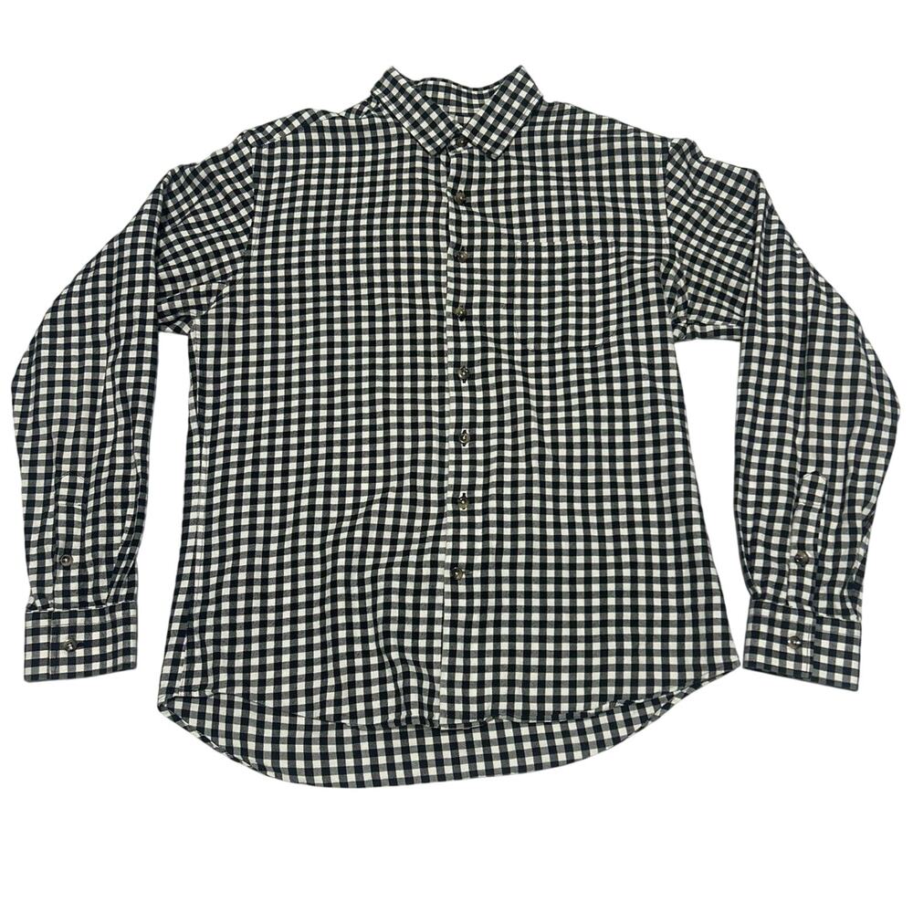 Frank & Oak Men's Black White Gingham Plaid Flannel Cotton Shirt Large